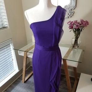 Long One-shoulder Gown with Ruffles Size 4